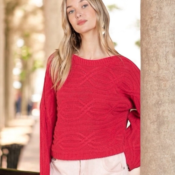 New! POL Red Magenta Slouchy Relaxed Knit Sweater - Picture 2 of 6